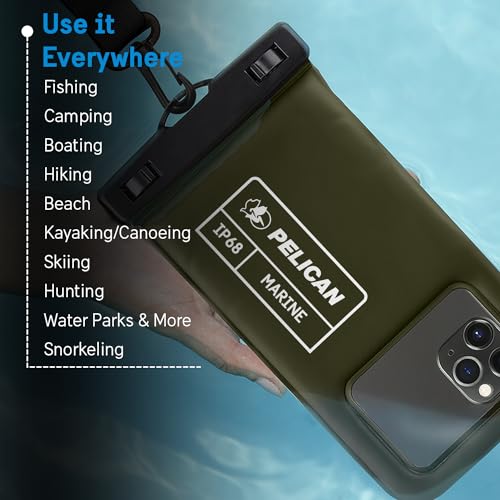 Pelican 2 Pack Marine Waterproof Phone Pouch (Regular) - Olive Green | Touchscreen IP68 Floating Waterproof Phone Case w/Detachable Lanyard - Fits All Phones - Beach Cruise Ship Travel Essentials - color: Olive Green - 2 Pack - Regular, size: Regular, sty