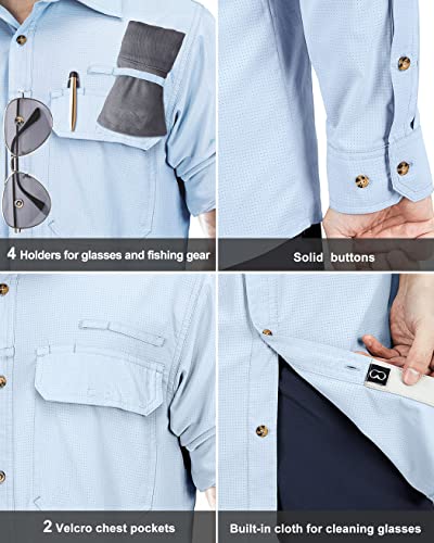33,000ft Men's Long Sleeve Sun Protection Shirt UPF 50+ UV Quick Dry Cooling Fishing Shirts for Travel Safari Camping Hiking - color: Light Blue, size: XX-Large