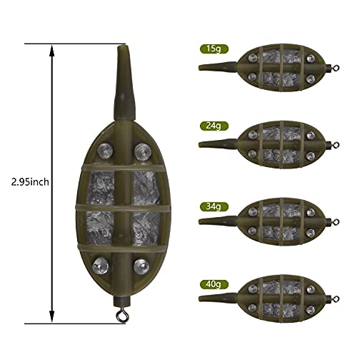 Carp Fishing Method Feeders Set,4pcs Inline Method Feeders with 1pc Quick Release Mould Bait Holder Tool Carp Fishing Tackle Accessories - color: Set C(15g,24g,34g,40g)