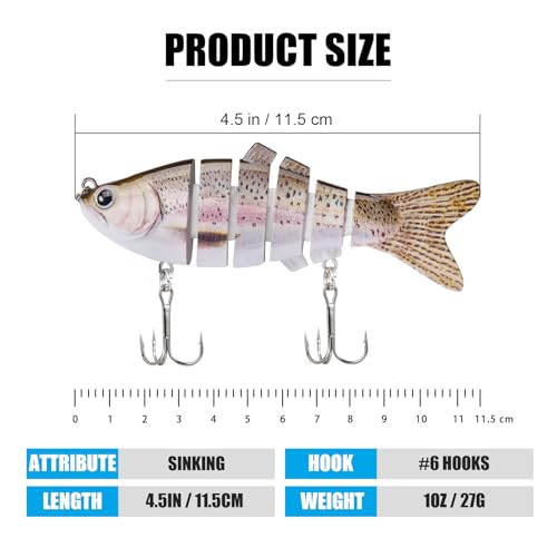 TRUSCEND Swimmax Easy Catch Fishing Lures with BKK Hooks, Wiggling, Vibrating, Rattling and Gurgling for More Bites, Heavy-Duty Dyneema Fiber Jointed Swimbaits for Bass, Trout, Crappie, Walleye, Pike - color: A4-4.5",1oz