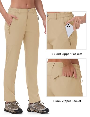 Rdruko Women's Hiking Pants Lightweight Quick Dry Water Resistant Outdoor Travel Fishing Pants with Pockets - color: 02 Light Khaki, size: XX-Large