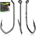 LUCKYFISHING Baitholder Fishing Hooks Saltwater Freshwater 100/80/70/60pcs Professional V Bait Holder Hooks for Bass Trout Crappie Soft Live Baits Black Red with Size 1 2 4 6 8 1/0-6/0 - color: Black, size: Size: 4#-100pcs