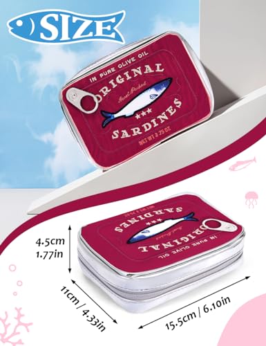 Cessfle Canned Sardines Makeup Bag, Funny Sardine Tin Fish Cosmetic Bag, Creative Cute Makeup Bag Kawaii Pencil Case Pouch, Coquette Make up Pouch for Women - color: Red