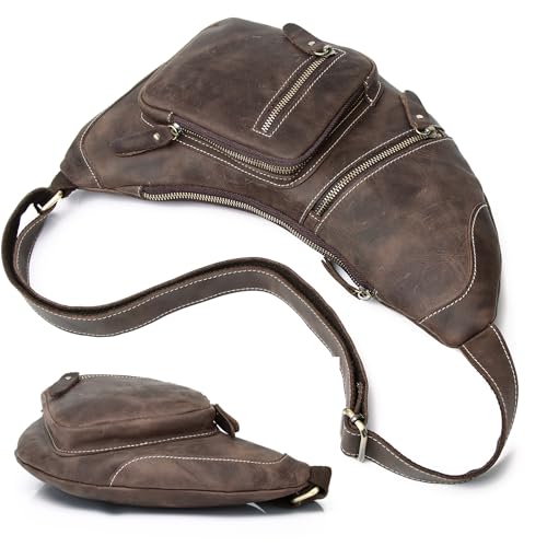 Genuine Leather Sling Bag for Men Women Shoulder Backpack Satchel Crossbody Chest Casual Outdoor Daypack - color: #01deep Brown