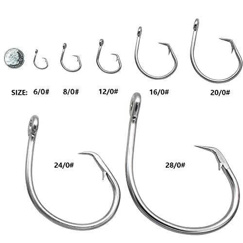Extra Strong Big Game Silver Forged Staight Circle Hooks,Saltwater Stainless Steel Large Giant Fishing Hooks Size 6/0-28/0 - size: Size 7/0-Pack of 30