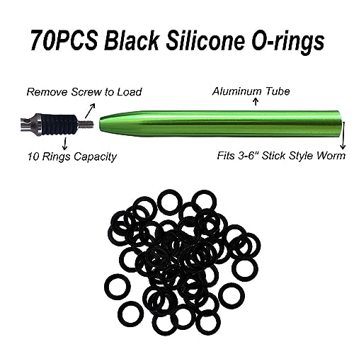 Wacky Rigging Tool, Fishing Bait Rigs, Wacky Rig Ring Tool with 70PCS Worm O-Rings, Wacky Worm Kit for Senko Neko Finesse Stick Soft Baits - color: Green+a fishing lanyard
