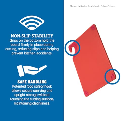 San Jamar Saf-T-Grip Plastic Cutting Board with Safety Hook, 9" x 12" x 0.375", Red - color: Red