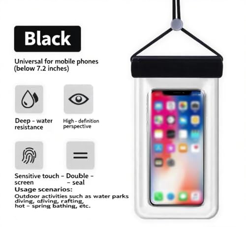 1PCS Waterproof Phone Case - Universal Fit for iPhone 14/13/12 & Android Phones - Submersible Up to 100ft for Kayaking, Fishing, Rain,etc.(Black/White/Pink) (Black) - color: Black