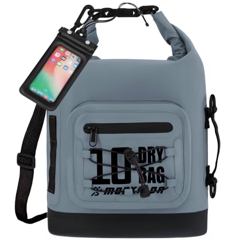 MORXPLOR Dry Bag Waterproof,5L/10L/20L/30L/40L/55L Roll Top Dry Bag Backpack with WaterProof Phone Case for Swim,Kayak - color: Middle Grey, size: 10Liter