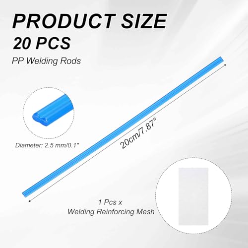 MECCANIXITY 10pcs Plastic Welding Rods, 8 Inch PP Welding Repair Strips Welder Rods with Reinforcing Mesh for Car Bumpers, Kayak Repair, Plastic Welder, Blue - color: Blue, size: 20cm
