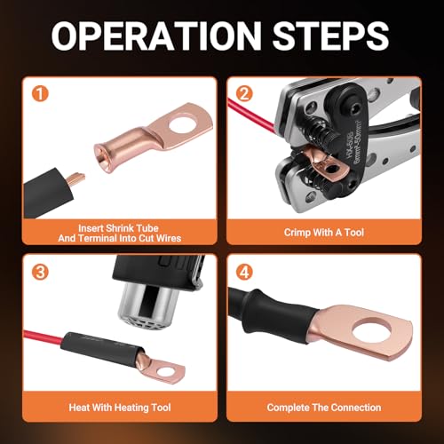 245pcs Battery Cable Ends Kit,AWG 2 4 6 8 1/0 2/0 Gauge,0 Gauge 00 Gauge Heavy Duty Wire lugs, 3/8" Ring Terminal Connectors with 3:1 Heat Shrink Tube & Professional Wire Cutter