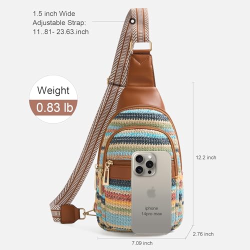 cakang Womens Sling Bag Crossbody Bags for Women Vegan Leather Sling Backpack Daypack Fanny Pack Crossbody Purse Travel - color: 7-rainbow Weaving-brown