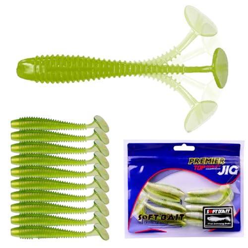 10 Pcs Paddle Tail Swimbaits Lures, 2 and 3 Inch Soft Plastic Fishing Lures Kit, Bass Fishing Lure Swim Baits with 6 Color, for Fishing Trout, Crappie, Bass, Redfish, Freshwater, Saltwater - color: Light Green, size: 3 inch