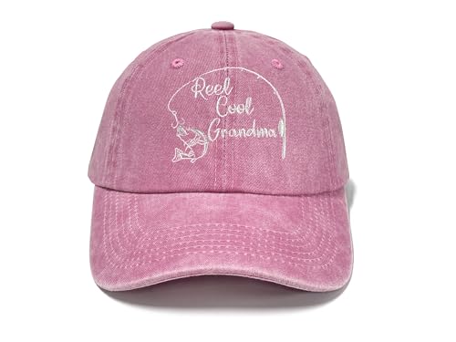 Fishing Baseball Cap for Men Women, Adjustable Embroidered Hat | Fishing Gear, Outdoor Adventure Design, Precision Embroidery Craft, One Size Adjustable Fit - color: Grandma (Washed Pink)