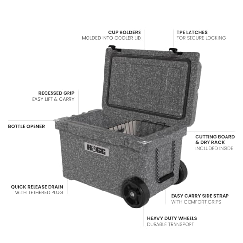 Hogg Rotomolded Coolers, Ice Chest with Wheels, Wheeled Cooler, Rotomolded Ice Chest, Dry Storage, Fishing and Camping Items, Birthday Gifts for Men - color: Frosted Gray, size: 45qt