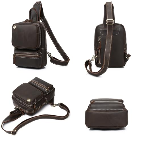 Genuine Leather Sling Bag for Men Women Shoulder Backpack Satchel Crossbody Chest Casual Outdoor Daypack - color: #05deep Brown