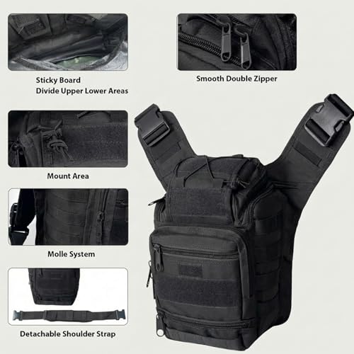 Tactical Sling Backpack for Men，Military Sport Bag Pack Sling Shoulder Backpack Tactical Crossbody Bag EDC Molle Assault Range Bag Chest Pack for Hiking Camping Outdoor - Black - color: Black