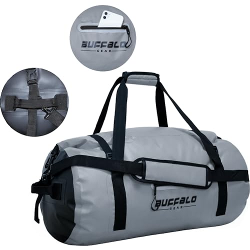 Buffalo Gear Waterproof Duffle Bag 40L 60L 80L Roll-top Dry Bag Heavy Duty Waterproof Duffel Travel Bag for Kayaking Rafting Boating Fishing Camping - color: Grey, size: 80L