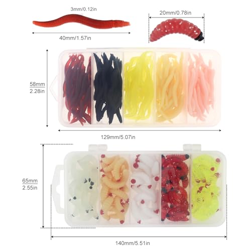 250pcs Soft Plastic Fishing Lures Worms Lure, Plastic Fishing Worms Fake Maggots Fake Worms Baits, Worm Bread Soft Maggots Artificial Earthworm