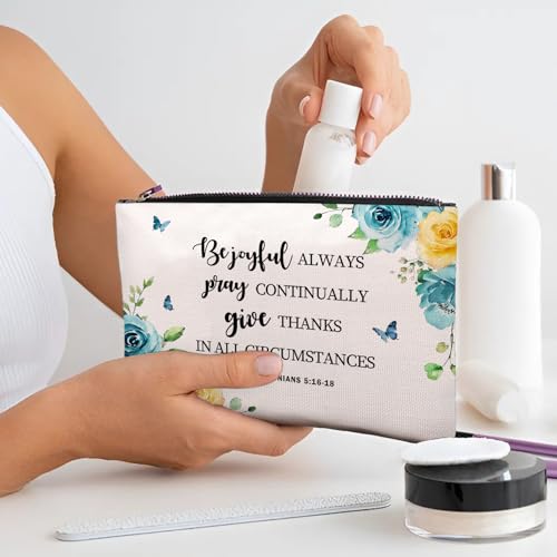 Christian Makeup Bag, Christian Gifts For Women, Bible Verse Makeup Pouch, Travel Toiletry Bag With Zipper, Birthday Gifts For Mom, Travel Toiletry Bag - color: Joyful