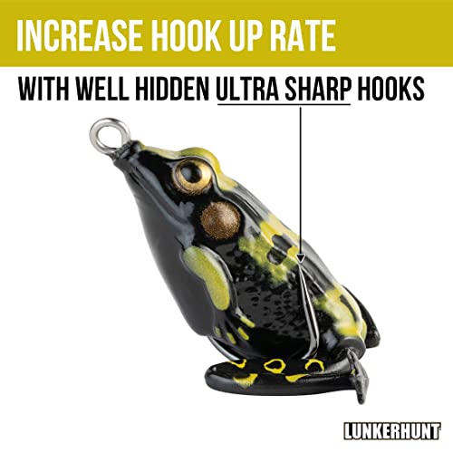LUNKERHUNT Frog Lure for Bass Fishing | Pocket Frog Fishing Lure 1.75 Inch | Topwater Fishing Lures, Soft Hollow Body, Weedless Hooks for Trout, Pike in Saltwater and Fresh Water - style: Poison Style