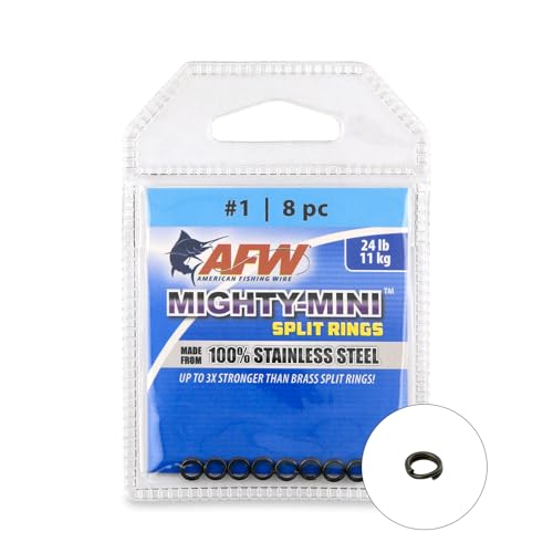 American Fishing Wire Mighty Mini Stainless Steel Split Rings, 3 Times Stronger Than Brass, Superior Holding Power for Fisherman and Outdoorsman - 100pcs in Bright Stainless Steel and Gunmetal Black - size: 8 pc, #1, 24 lb test, style: Gunmetal Black