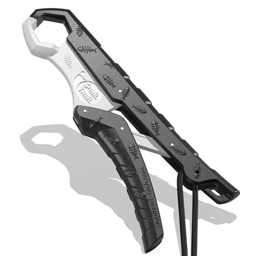SNAIL TRAIL 7.5''/9'' Floating Fish Gripper, Fishing Grabber, Catfish Mouth Pliers, Caught Bass Holder, Digital Scale Hook Clamp, Saltwater Lip Grip Tool with Lanyard, Gifts for Men, Black-White - color: Black-white, size: 7.5"