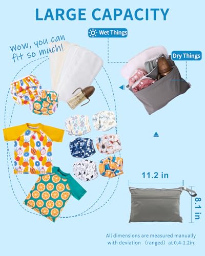 babygoal Wet Dry Bags for Baby Cloth Diapers, Washable Travel Bags, Beach, Pool, Gym Bag for Swimsuits & Wet Clothes with Two Zippered Pockets 2 Pack Small Size 2LNS01 - color: Black&Grey