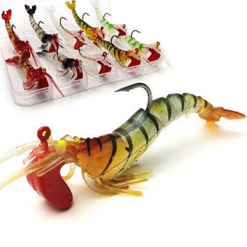 Soft Fishing Lures Shad Minnow Swimbaits, Pre-Rigged Jig Heads Paddle Tail Swim Baits for Bass, Trout, Walleye, Crappie, Sinking Jigs Bait for Saltwater Freshwater, Fishing Gifts for Men - color: C4-10 Pcs Soft Shrimp Swimbait
