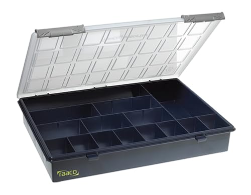 Raaco Assorter Tool Box Organizer – Full-Size – 15 Slots Fixed Grid with Semi-Transparent Lid, Polypropylene (PP) Storage Box for Screws, Nuts and Bolts, Small Parts & Hardware (Assorter 4-15) - size: Full-Size –15 Slots, style: Fixed Grid