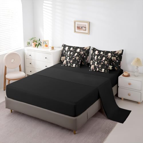 Erosebridal Sea Otters Comforter Set with Sheets King Size Koi Fish 7-Piece Bedding Set for Kids Boys Girls Lap Otter Cute Natural Farmhouse Leaves Beige Black Lightweight Bed in A Bag - color: Beige Black, size: King