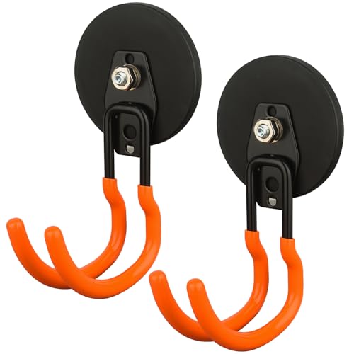 MUTUACTOR Updated Magnetic Hook Heavy Duty,40lbs 2-Pack Super Strong Magnet Garage Hook,Anti-Scratch Large Magnets Hook for Hanging Impact Drivers Trailer Cord Shovel Tool Organizer - style: Updated 3.46in Magnet J Red Hooks 2PCS