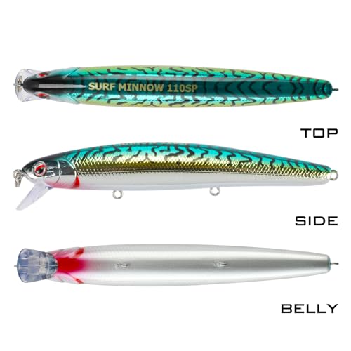 LITTMA California Surf Fishing Lures Saltwater Jerkbait Crankbait Surf Minnow 110/125 - Metallic Sardine Super Glow & Pearl Pink Belly Glow Lures for Halibut & Striper Fishing - color: Green Mackerel, size: 110mm - 5/8oz