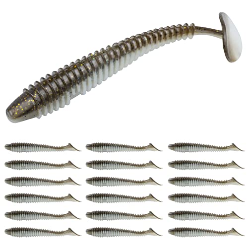 RUNCL Swimbaits Paddle 10/20/30/40PCS, 5/4/3/2 Inchs Paddle Tail, Soft Lure for Trout Crappie Bass, Durable Plastic Bait Swimmer for Saltwater/Freshwater, Fishing Lover's Gift - color: Brown Flash, size: 3in, 30pcs