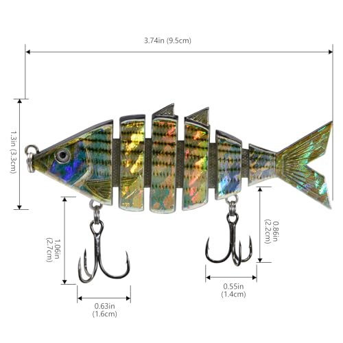BASSDASH Bone Swimbait Multi Jointed Hard Fishing Lure for Bass Trout Bluegill Pike with Angled Cut Segments - color: Striper