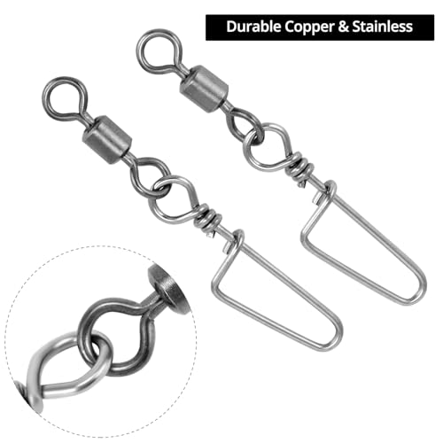 QWORK Ball Bearing Snap Swivels, 25PCS 180lb Saltwater Barrel Swivel Connectors, Stainless Steel Snap + Copper Body, 360° Rotation for Fishing Lures Leaders, Freshwater Offshore