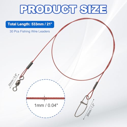 PATIKIL Fishing Wire Leader Line Steel Heavy Saltwater Fishing Leader Line High Strength with Rolling Swivel and Snap - color: Red