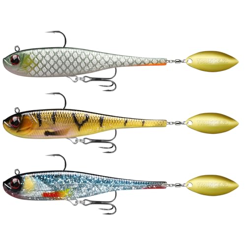 TRUSCEND Shadtale Easy Catch Soft Fishing Lures with BKK Hooks - Trembly Sinking and Vibrating Swim for More Bites, Pre-Rigged Swimbaits for Bass, Trout, Crappie, Walleye, Freshwater Saltwater Fishing - color: E-3.5“,0.5oz