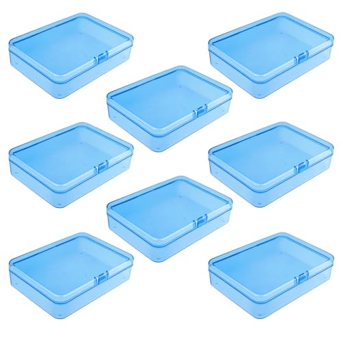 Goodma 8 Pieces Rectangular Plastic Storage Boxes, Blue, 4.5x3.3x1.1 inch | Hinged Lids, Empty Organizer Containers, For Small Items and Craft Projects - color: Blue, size: 4.5 x 3.3 x 1.1 in