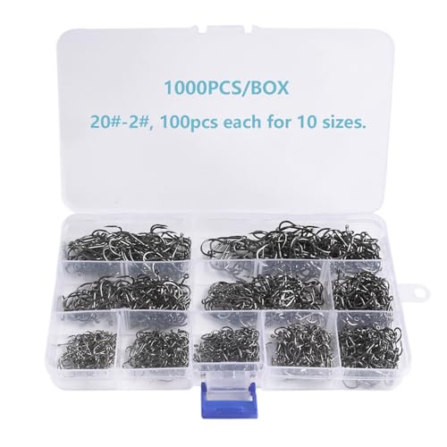 Dyxssm Small Fishing Hooks for Freshwater, 1000pcs 600pcs 400pcs Trout Fish Hook Set, 10 Sizes #2-#20 - color: Black, style: 1000pcs (#2-#20)