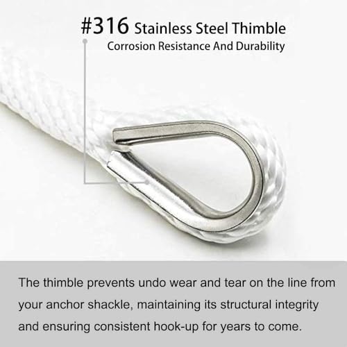 Young Marine Premium Solid Braid MFP Anchor Line Braided Anchor Rope/Line with Thimble - size: 3/8" x 150'