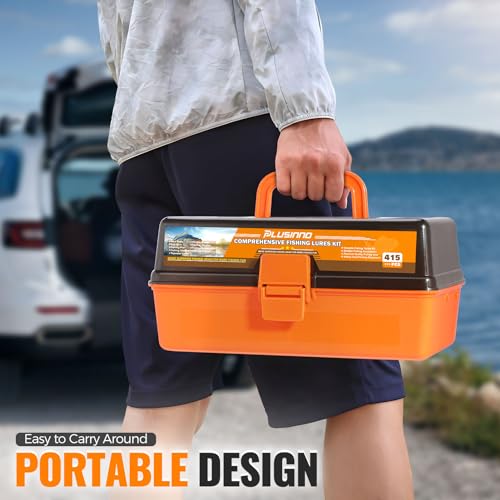 PLUSINNO Large 3 Layers Fishing Tackle Box with Tackle Included, 415Pcs Fishing Lures Kit Contains Pliers, Crankbait, Hooks, Weights & Accessories, Fishing Gear Gifts for Men Starter Kits Bass Trout - color: 415 Pcs Fishing Lures