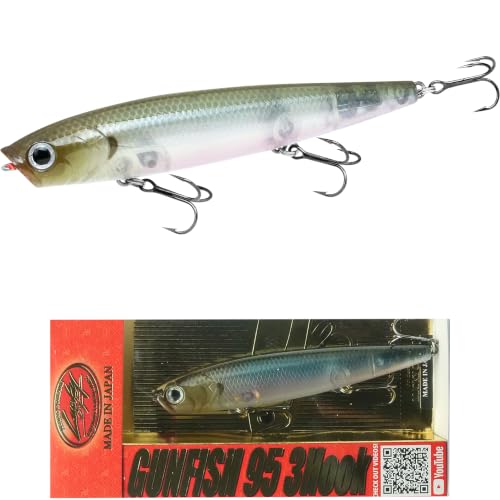 LUCKY CRAFT Gunfish 95 3 Hook Freshwater Fishing Lures and Bait for Bass Fish, Topwater Fish Line, Surface Bait with Treble Hooks, Fishing Gear for Tackle Box - color: 238 Ghost Minnow