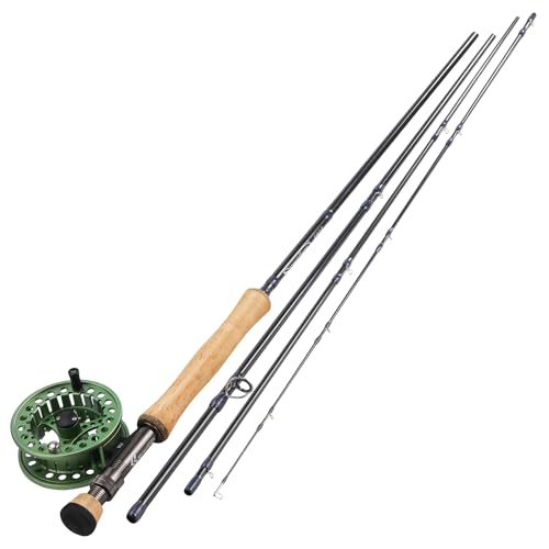 Sougayilang 5/6 Weight 9ft Fly Rod, 4-Piece Graphite Rod, Die Cast Aluminum Reel, Carrying Case, Fly Box & Fishing Flies Combo Starter Kit - color: Fly Fishing Combo #8-Green