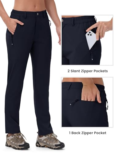 Rdruko Women's Hiking Pants Lightweight Quick Dry Water Resistant Outdoor Travel Fishing Pants with Pockets - color: 02 Navy Blue, size: Large