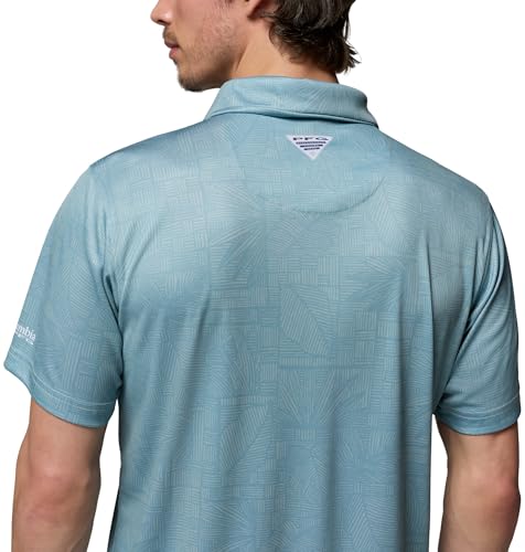 Columbia Men's Collegiate Super Terminal Tackle Polo - color: Lsu - Crushed Blue Patchwork Palms, size: X-Large
