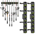 Fishing Rod Holders, Wall Mounted Fishing Rod Rack, Fishing Pole Holder Holds Up to 8 Rods or Combos, Fishing Rod Holders for Garage with 4 Hooks, Fits Most Rods of Diameter 3-24mm - style: Green-2Pack