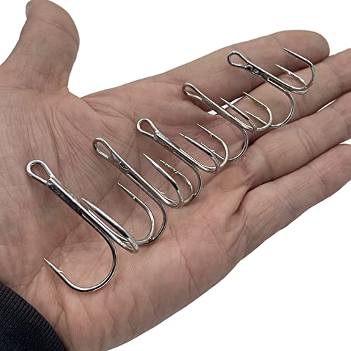 50pcs Fishing Hook Silvery Tuba Treble Hooks High Carbon Treble Hooks Super Sharp Solid Size 1/0 2/0 3/0 4/0 5/0 Triple Barbed Steel Fish Hook - size: 3/0-50pcs