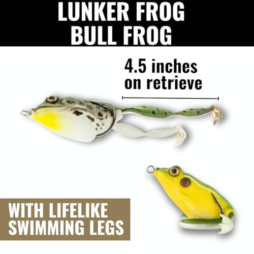 Lunkerhunt - Lunker Frog Fishing Lure | Award Winning Realistic Topwater Frog Lure for Fishing Bass, Trout and Pike | Freshwater Fish Bait with Hollow Body, Weedless Hooks for Freshwater Saltwater - color: Bull Frog