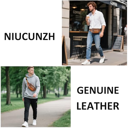 NIUCUNZHGenuine Leather Fanny Pack Men Women Small Multi-Pockets sling Waist Bag For Travel Sports Hiking Cycling Fishing Running - color: 8879-browncoffee, size: Small